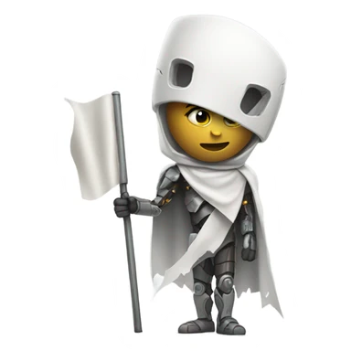 Damaged cyborg with white flag sticker