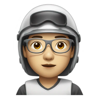 chinese boy with small eye and thick lip wearing thin metal glasses and withe helmet sticker