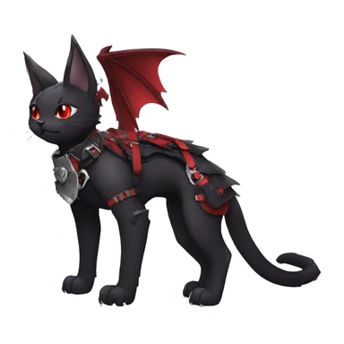 cool edgy cute elegant beautiful black punk red fantasy nargacuga-bat-cat-Fakemon collar harness full body sticker