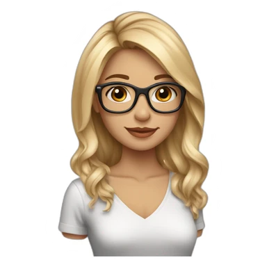 cabeza de chica rubia con el pelo liso y largo con mechas californianas sin gafas con blusa negra sticker