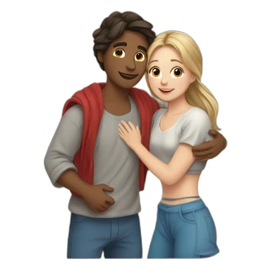 young metis Man and young white woman hug love with beach clothe sticker