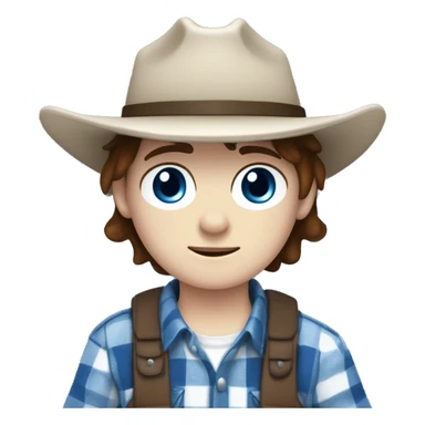 Teenager boy with freckles, white skin, blue and white flannel, hair to his shoulders and a sided fringe, white eye bandage and sheriff hat. Blue eyes and brown hair. Carl grimes  sticker