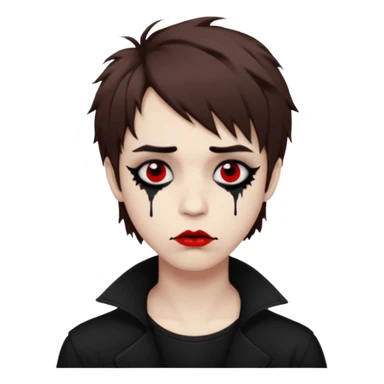 Happy pale Goth boy with shaggy brown hair, and messy black eyeliner , smudged, red, lipstick  sticker