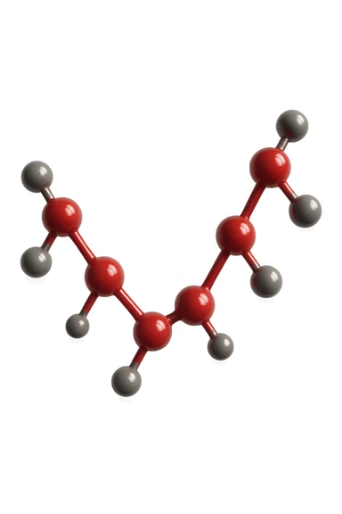 molecola chimica 3d rossa lunga iperrealistica fluttua in aria, 4k sticker