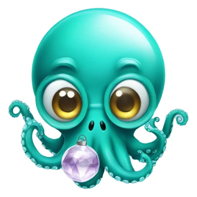 Turquoise cute octopus with a surgical mask and a crystal ball sticker