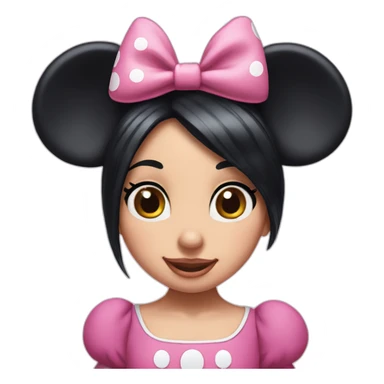 Minnie Mouse long black hair and pink Minnie Mouse ears sticker