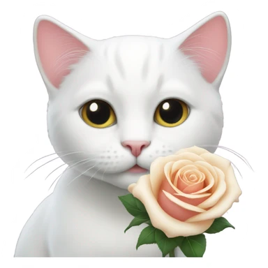 white cat holding rose sticker