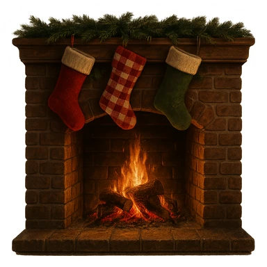 cozy fireplace with stockings, festive and warm sticker