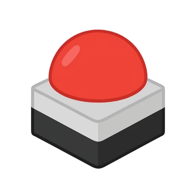 Edit the image to only show the quiz buzzer: a large red dome button on a square black and gray base. The style should match the Twemoji icon style with an isometric perspective. sticker