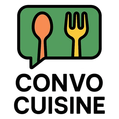 green modern clean food-inspired logo for Convo Cuisine recipe book sticker