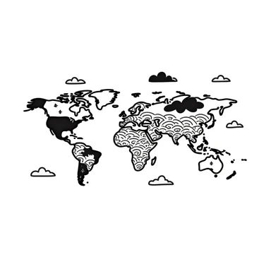 A world map like in retro games, with paths, portals, and pixel clouds sticker