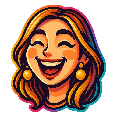 Create a cartoon sticker with a happy and joyful expression in the style of Flux Pro, with a transparent background. The style should reflect the vibrant and detailed characteristics of Flux Pro style. sticker