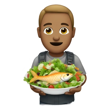 man with fish eating salad sticker
