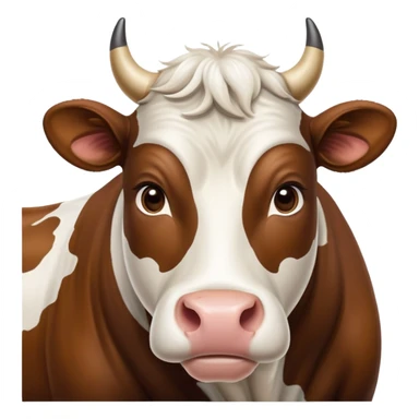 cinematic-noble-brown-and-white-cow-portrait-emoji,-poised-and-regal,-with-a-large,-sturdy-build-and-a-beautifully-patterned-hide-of-rich-brown-accented-by-crisp-white-patches,-deep-set-soulful-brown-eyes,-simplified-yet-sharp-and-sophisticated sticker