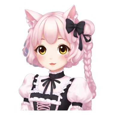 Gorgeous anime style catgirl with blushing face with maid outfit laces gothic Lolita idol model kawaiicore pastelcore cottagecore pearly petite simplistic aesthetic trending style sticker