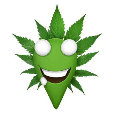 n emoji souriant, yeux mi-clos et détendus, avec une feuille de cannabis stylisée à côté, mais sans fumée ni joint visible. sticker