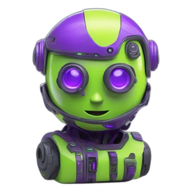 Cyber emoji of a FUTURISTIC HIGHTECH 3D Videomaker colors Lemon green and purple neon Videomaker sticker