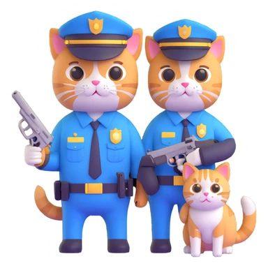 a police officer and a cat, the cat holding a small gun, both looking surprised sticker