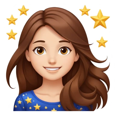 girl with long brown hair, stars in her eyes, brown eyes, beautiful smile, arms in the sky  sticker