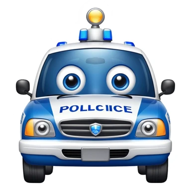 A police patrol car with big eyes and a brave, happy expression sticker
