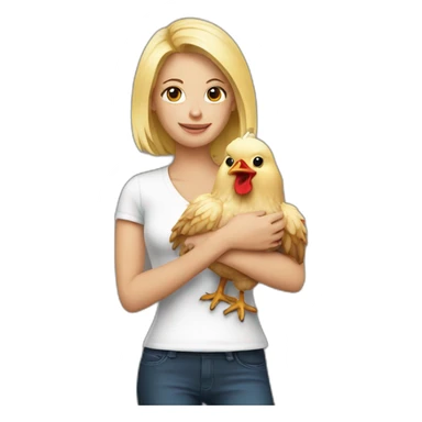 blonde woman holding a chicken sticker