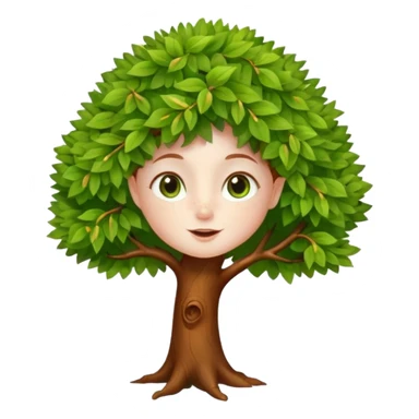 Petit sapin vert sylvestre, féminin, regard malicieux, tâches de rousseurs délicates, joues roses. Yeux de biche brillants en forme amande, yeux couleur ambre, tronc couleur acajou. Sapin en mouvement, incurvé pour un effet vivant. sticker