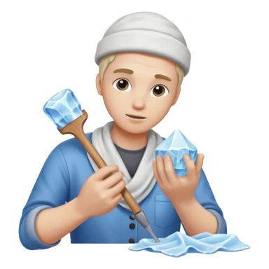 Sculptor polishing with cloth,Ice Sculptors. sticker