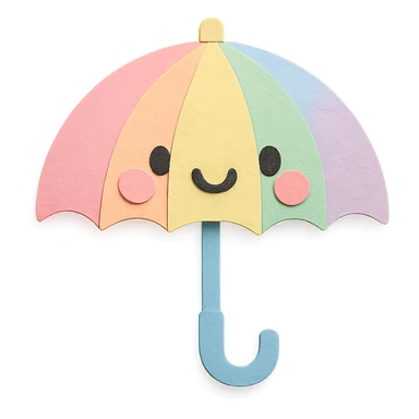 kawaii pastel rainbow umbrella with smiling face, no arms, no legs, full body, soft pastel kawaii paper craft style sticker