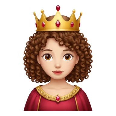 Curly brown hair girl with a crown with rubies sticker