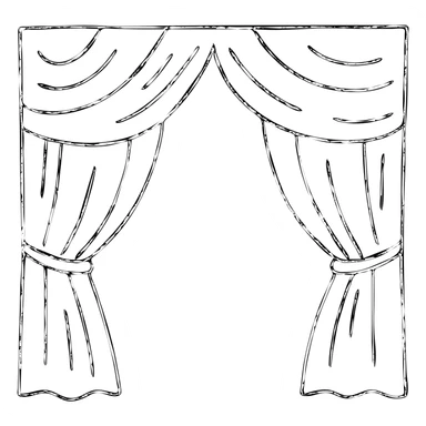 red stage curtain, hand-drawn outline, sketchy style sticker