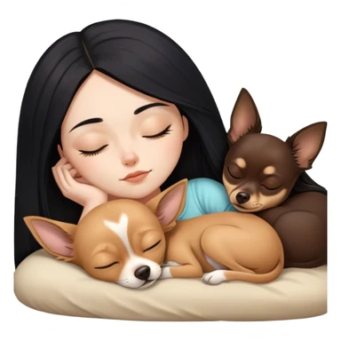 pale girl with long black hair sleeping brown chihuahua  sticker