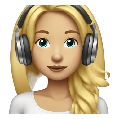 blonde straight hair girl with headphones and music notes around face sticker