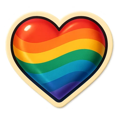 retro sticker style heart with rainbow stripes, bold and playful sticker