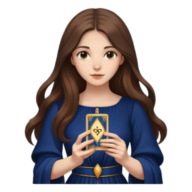 A girl with long hair, in a dark blue dress holds tarot cards in her hands sticker