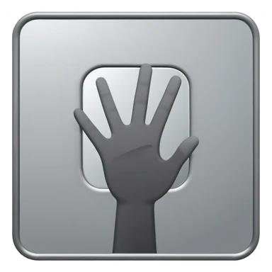 Minimalist emoji-style sticker of a mirror with a shadowy hand reaching out from within. Black and gray, flat icon, square format.

 sticker