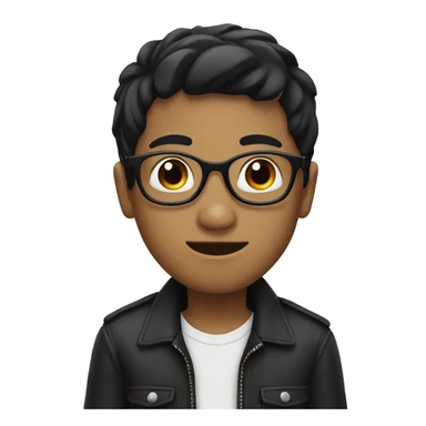 boy with black straight hair and a circular glasses sticker