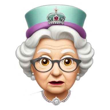 Queen Elizabeth II looking angry with a monocle sticker