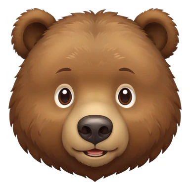 Cute Russian brown bear head, friendly expression, front view, iOS emoji style sticker