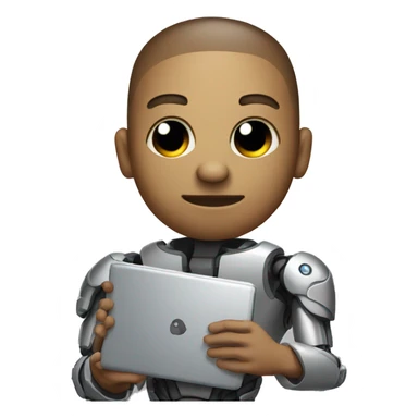 a cyborg holding laptop sticker