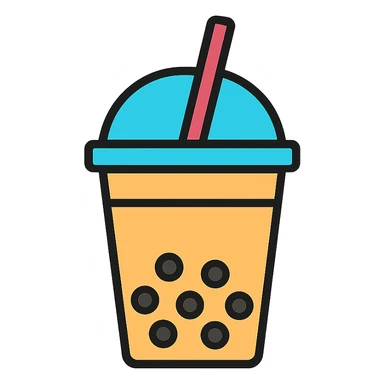 closed paper cup of milktea with a straw, simple, clear, iconic sticker