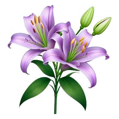 bouquet Light Purple Lily, luxuriant, stem, leaf, bud sticker