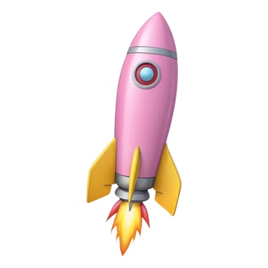 A single rocket, colored in pastel pink and yellow, glossy and smooth, cartoonish, vibrant colors, high detail, simple and cute design, isolated on white background, centered composition sticker