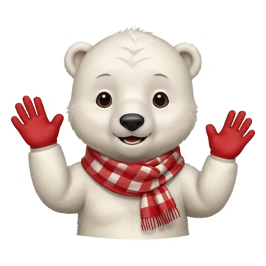 baby Polar Bear, smiling, hi five, wearing red Checkered Triangle scarf sticker