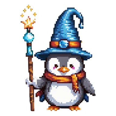 penguin wizard with magic wand and wizard hat sticker