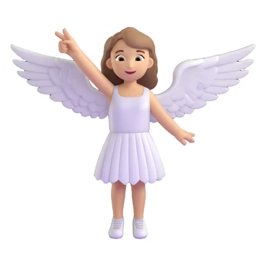 girl with light brown shoulder-length hair and white wings joyfully pointing to the sky sticker