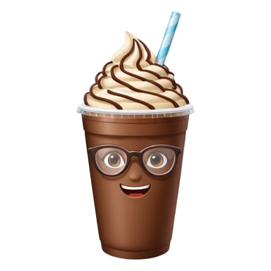 chocolate milkshake in a take-out cup with glassess and long lashes sticker