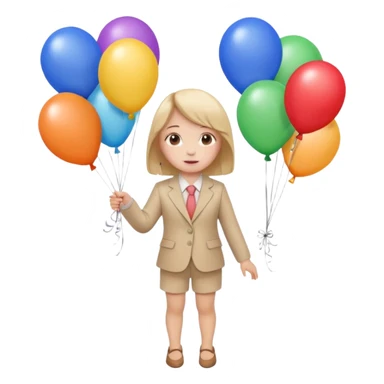 birthday small  girl in biege suit + baloons sticker