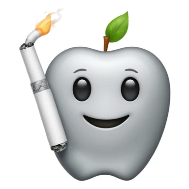 Apple emoji style cartoon white glove hand holding a lit cigarette with smoke sticker