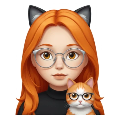 girl with chubby cheeks, very long orange hair, and silver cat eye glasses. Black clothes sticker