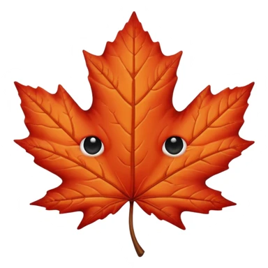 emoji, feuille d'érable couleur vermeille, deux yeux ronds noirs brillants sticker